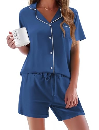 Image of Ekouaer Pajamas Set for Women Short Sleeve Sleepwear Button Down Pjs Soft 2 Piece Lounge Sets XS-XXXL