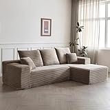 leather double chaise lounge sofa Tela de pana suave: Este sofá modular está tapizado en una lujosa tela de pana, que ofrece una suavidad sedosa al tacto. Su textura única y su sutil brillo aportan calidez y suavidad, garantizando comodidad en todo momento. Realza tu sala de estar con este lujo discreto.
