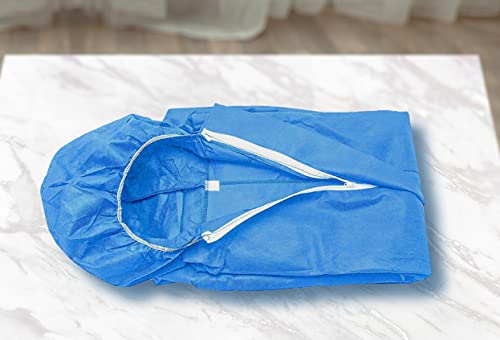 Ezgoodz Blue Sms Coverall With Hood, Elastic Cuffs, Ankles, Waist, Zipper. Xx-Large Industrial Overall. Unisex Disposable Ppe Workwear For Cleaning, Painting. Breathable Full Body Suit, Blue #TOP2