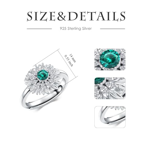 Emerald Sunflower Design Ring 925 Sterling Silver Round Cut 3.5 mm Emerald Sunflower Engagement Ring for Women 5