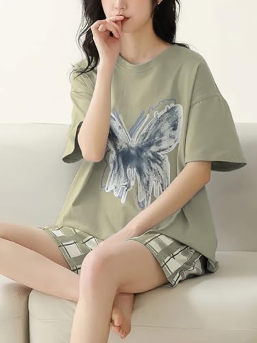 Image of Louis Luxe Cotton Blend Womens Korean Night Dress || Short Pyjama Set || Korean Nightsuit || Women Nightwear ||Round Neck Short Sleeve Nightsuit || Loungewear || Everyday Nightdress (ND-05)