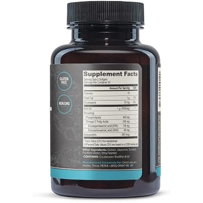 ONNIT Antarctic Krill Oil Soft Gels, IGENTM Non-GMO Tested Dietary Supplement with Omega-3s, EPA, Astaxanthin & Phospholipids for Cognitive, Cardiovascular & Joint Health, 1000mg Per Serving, 60 Count