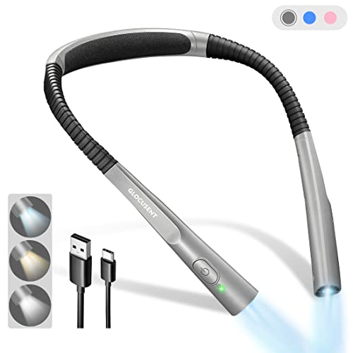 Glocusent Upgraded LED Neck Reading Light, Book Light for Reading in
