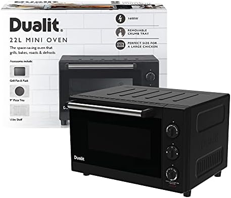 Dualit Electric Mini Oven - Large 22L Capacity - Double Glazed Window - Defrost, Grill, Roast & Bake Functions - 1600W - Easy Clean, Non-Stick Interior