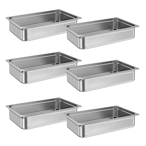 Garvee 6 Pack Steam Table Pan Full Size Hotel Pan, [NSF Certified] Catering Food Pan Commercial Stainless Steel 4 in Deep Anti-Jamming 4" Deep Without