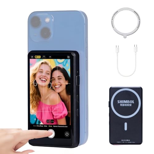 Image of Shimbol P4 Black, 4 inch Touch Screen Wireless Vlog Selfie Phone Monitor | Reverse Control for iPhone 17 /16 /15 /14 /13 /Pro /Pro Max /Plus Magnetic Snap-On, Built-in Speaker, Compatible with Android