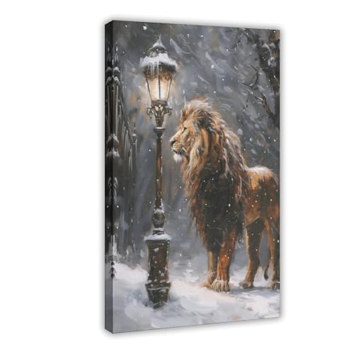 Poster lion et paysage hivernal sur toile pour habiller un mur vide de chambre 30x45