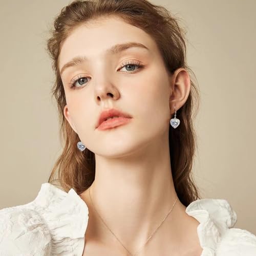 925 Sterling Silver 14K Gold Plated Heart Dangle Earrings, ALEXCRAFT Dangling Drop Earring for Trendy Women Leverback Earings Cubic Zirconia Hypoallergenic4