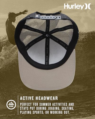 Image of Hurley Men's Caps - Flat Brim Mesh Panel Baseball Cap Trucker Hat - Snap Back Hats for Men