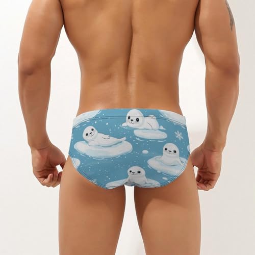 Cartoon Seals Snowflakes Mens Swim Briefs Bikini Sexy Low Rise Trunks Swimsuit Bathing Suit Beach2