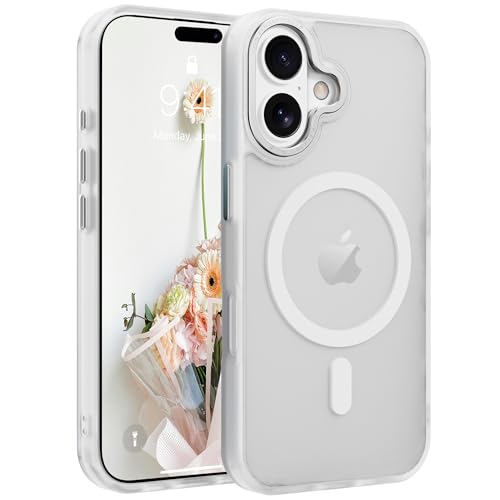 Image of Magnetic iPhone 16 case,Compatible with Magsafe, Military-Grade Protection,Slim Translucent Matte Shockproof with Anti-Scratch Anti-Fingerprint Phone Cover (Frosted White, iPhone 16)