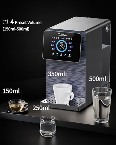 ZACHVO Puri V12 Countertop Reverse Osmosis System Hot Water Dispenser, 3 Filters 6-Way Filtering, 6 Temperature levels, Lime-Free Drinking Mobile Water Filter for Kitchen, Office, no Water Connection