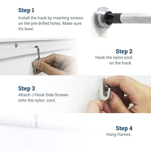 Image of Picture Rail Hanging System Covers 79 Inches | Gallery Wall Hanging System Includes TR101 Picture Rail Track, Nylon Cord, Adjustable Hooks, and Hardware- 1 Pack for Gallery or Home