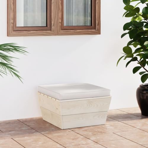 Solivagant Otomana de palets de jardín con cojín Madera Abeto impregnada,Crema,14.7kg