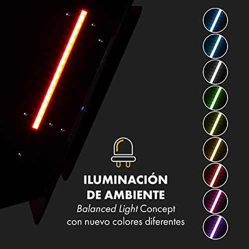 Klarstein-Helena-Campana-Extractora-diseno-pared-de-cocina-Potencia-extraccion-maxima-595mh-3-potencias-Campana-decorativa-con-Luces-de-9-colores-Pantalla-LED-Panel-tactil-60-cm-Negro