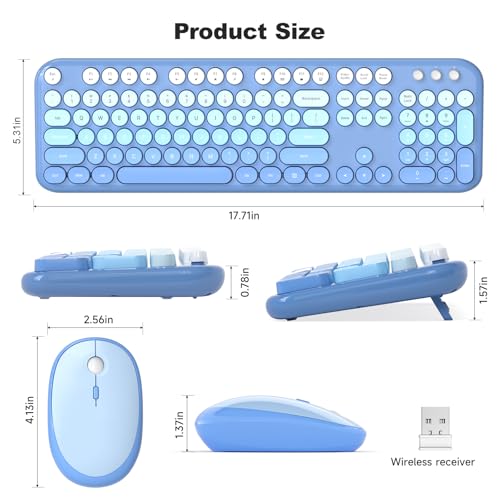 Image of Atelus Wireless Keyboard Mouse Combo, Typewriter Full Size Keyboard with Number Pad and 2 in 1 USB Connected Mouse for PC Computer Laptop Desktop Windows 7 8 10 11 (Blue Colorful)