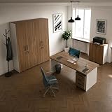 Linea Azzurra Composizione Ufficio Ibisco con 2 Armadi H212 1 Armadio H87 Scrivania 180 cm e Cassettiera Made in Italy Arredo Ufficio Completo Moderno Professionale (Noce Naturale)