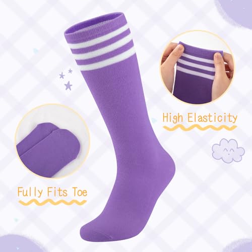 Comfoex Kids Soccer Socks 4 Pairs Girls Baseball Football Sports Tall Socks With Cotton Stripes Girls Knee High Socks4
