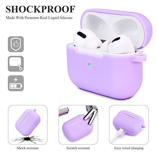 Akabeila Airpods Pro Case For Women, Compatible For Airpods Pro Case Cover Liquid Silicone [Front Led Visible & Wireless Charging] [With Carabiner] Protective Soft Shockproof Full Protection,Purple #TOP3