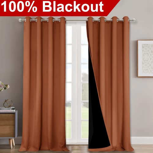 Image of NICETOWN 100% Blackout Blinds, Set of 2, 46 inch x 102 inch, Burnt Orange, Laundry Room Decor Window Treatment Curtains for Large Patio Sliding Door, Thermal Insulated Curtains for Bedroom