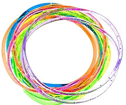 Set of 12 pcs Girls Gummy Bracelets Multi Colour Glitter Rubber Bangle Wristband Girls Party Accessory(Assorted Neon Glitter)
