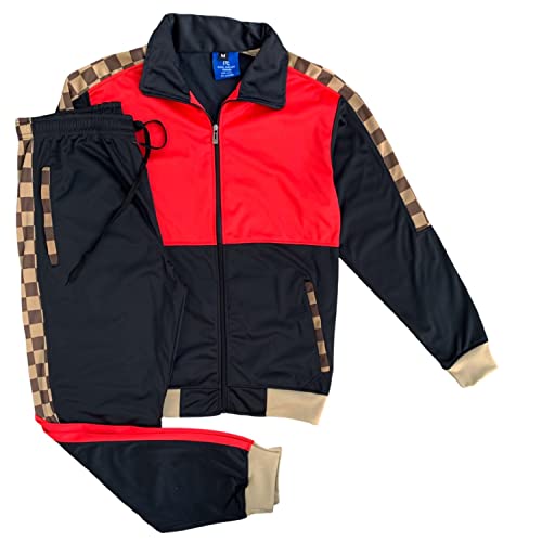 Men’s Tracksuit Checker Boxed Track jacket & Track pants Full Suit Matching Jogging Set