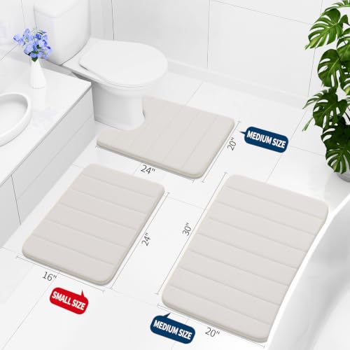 Image of Buganda Memory Foam Bath Mat, 55 inch x 24 inch, Ultra Soft and Non-Slip Bathroom Rugs, Water Absorbent and Machine Washable Bath Rug Runner for Bathroom, Shower, and Tub, Cream