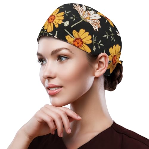 Image of QBA Adjustable Working Cap with Button, Cotton Working Hat Sweatband, Elastic Bandage Tie Back Hats for Women & Men, One Size