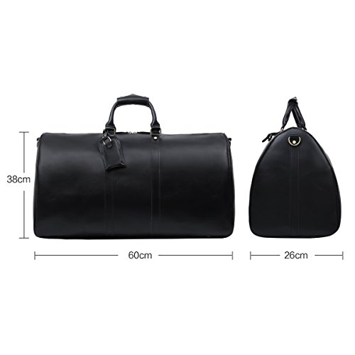 Leathario Mens Genuine Leather Overnight Travel Duffle Overnight Weekender Bag Luggage Carry On Airplane(Black-122)