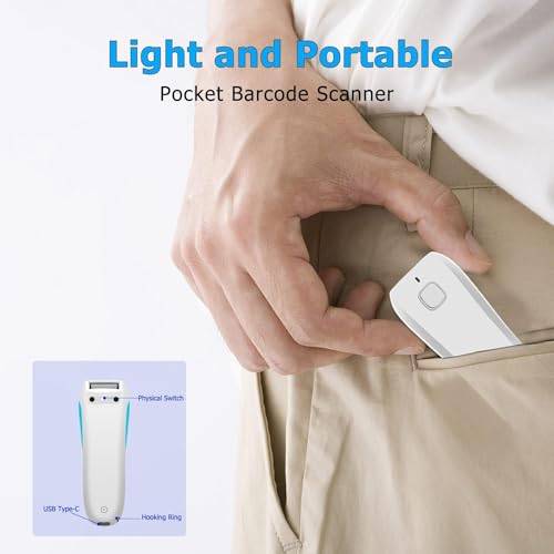 NETUM Upgrade Mini Wireless QR Barcode Scanner, 3 in 1 Bluetooth Tragbare Tasche Kleiner 1D 2D Strichcodeleser, Automatisch Schnelles, Präzises Scannen für POS, C850 Weiß