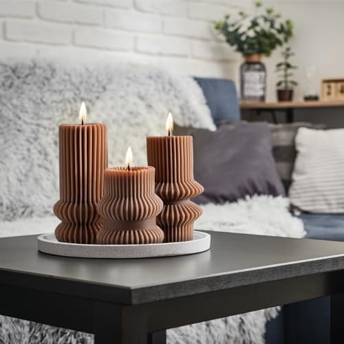 Mtlee MTLEE-MO1113C 3 Pcs Soy Wax Scented Candles, Small Ribbed Pillar Candles thumb #5