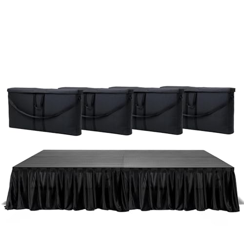 8'x8' MyStage - 4 Portable Stages with 4 Satin Skirts & 4 Gear Bags - Black