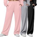 Neer 3 Packs Women's Plus Size Wide Leg Sweatpants High Waist Elastic Waistband Lounge Pants with...