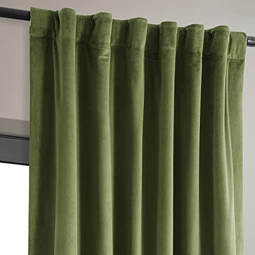 HPD Half Price Drapes Signature Velvet Thermal Blackout Curtains for Living Room 120 Inch Long (1 Panel) Rod Pocket Insulated Blackout Curtains for Bedroom Window Curtains, 50W x 120L, Basque Green