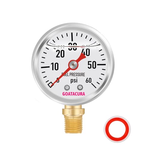 GOATACURA 0-60psi Glycerin Filled Fuel Pressure Gauge, 1-1-2 Dial Size, 304 Stainless Steel Case, 1-8 NPT Lower Mount, with High Accuracy, for Measuring Fuel Pressure…