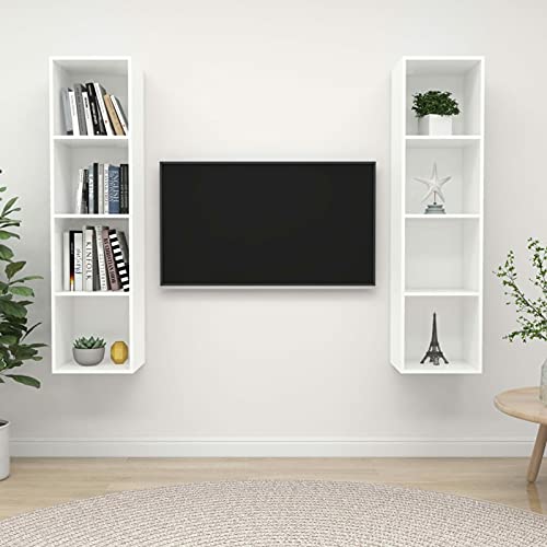 Snsowed Muebles de Pared para TV 2 uds, Modulos Salon, Muebles De Salon TV, Mesa Mueble TV, Mueble Televisor Salon,aglomerado Blanco