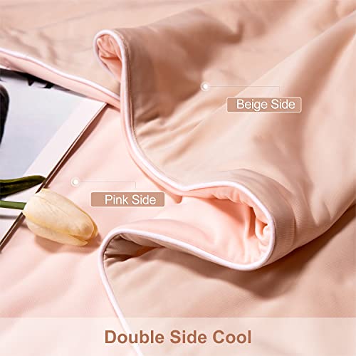 Image of LLanCL Cooling Blankets for Hot Sleepers - Cool Like Ice Cream Lightweight Blanket for Summer with Double Side Cold, Cooling Comforter, Quilt, Fabric for Bed (Throw Size 47 inch x 59 inch Pink & Beige)
