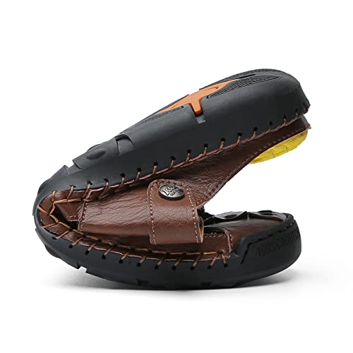 Image of JAMONWU Men's Casual Closed Toe Adjustable Leather Sandals Handmade Fisherman Beach Sandals