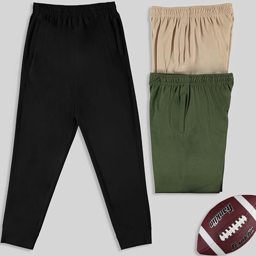 Image of PURE CHAMP 3 Pack Boys Sweatpants Mesh Lightweight Kids Clothes with Zipper Pockets Active Quick-Dry Boys Pants Sizes 4-20