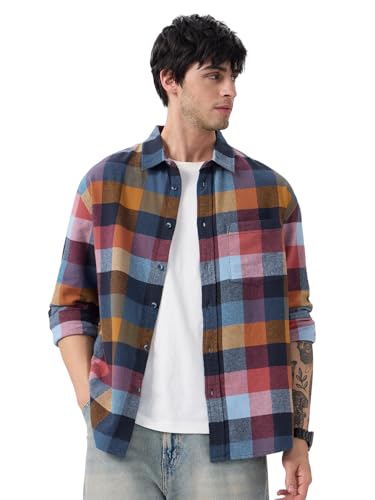 Image of The Souled Store Plaid: Spectrum Men and Boys Long Sleeves Collared Neck Button Front Regular Fit Cotton Shirts