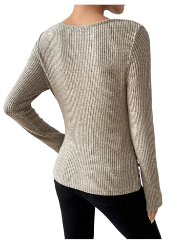 SweatyRocks Women's Cowl Neck Long Sleeve T Shirts Draped Slim Fit Ribbed Knit Basic Tops2