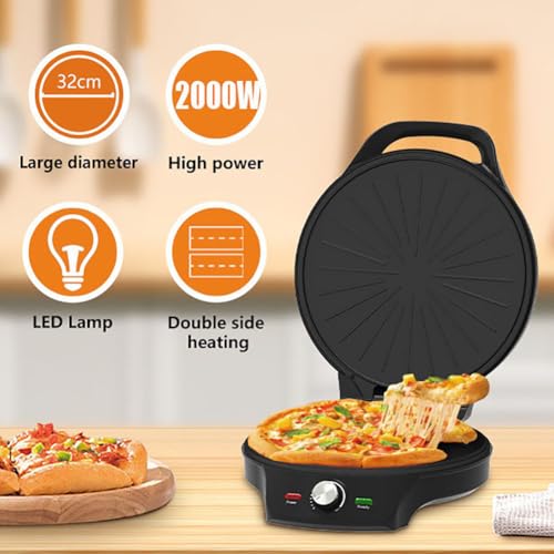Indoor Pizza Oven, 2000W Portable Pizza Oven, 32cm Large Diameter, Indoor Pancake Maker with Non Stick Surface, Dual Heating Elements, for Making Pizzas, Arabic Bread, Quesadillas, for Home Kitchen - Image 2