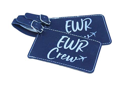 EWR Crew Base Bag Tags, Set of Two, United, Newark Crew Base, Airlines Bag Tag, (Black)