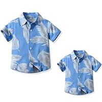 Yanmucy Mens and Boys Hawaiian Shirt Father and Son Matching Beachwear Shirts Boys Floral Print Cotton Button-Down Casual Shirts Parent-Child Summer Clothes