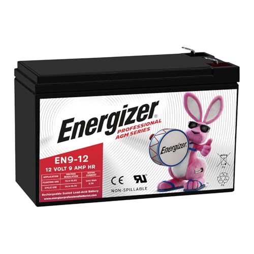 Energizer EN9-12 12 Volt 9 Amp Hr Long Lasting Sealed Lead Acid AGM Rechargeable Battery Ideal for Use in Home Alarm Systems Backup Power Scooters and More