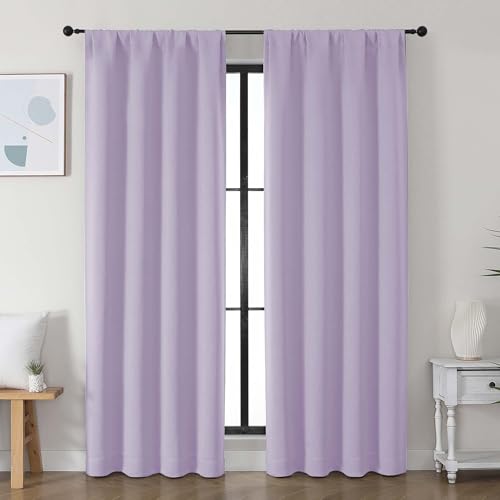 Image of Simplebrand Ava Lilac Blackout Curtains for Bedroom, 78 Inch Length, 2 Panels Set, Privacy Thermal Insulated Rod Pocket Window Curtains for Patio, French Door, W40 x L78 Inch