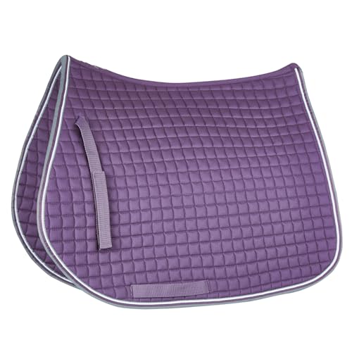 HORZE Adepto Padded All Purpose Quilted Equestrian Saddle Pad for Horses with Two-Tone Trim - Blackcurrant Purple - Pony