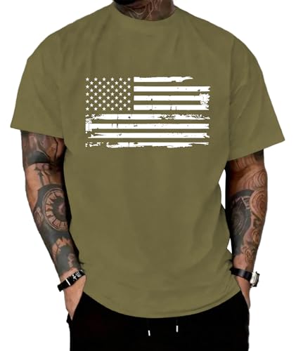 KESIHAN Men's American Flag T-Shirt Vintage Patriotic USA Graphic Tee Cotton Crewneck Short Sleeve 4th of July Shirt