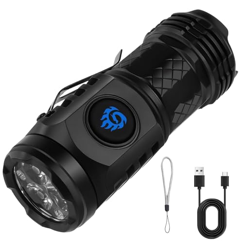 flintronic Three-Eyed Monster Mini Flashlight, Super Bright Hand Flashlight, 5 modos de atenuación IPX4, Rechargeable y High Lumens Flashlight para Lectura Nocturna/Fiesta/Camping/Emergencia(Negro)
