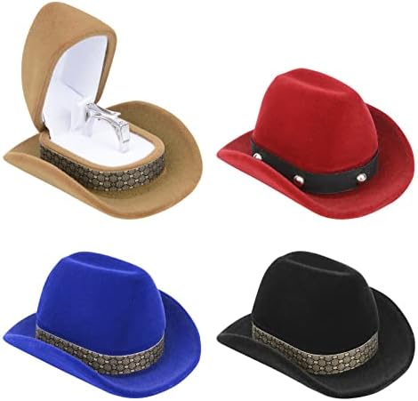 YIPINU Retro Cowboy Hat Jewelry Box |Noble Velvet Engagement Ring Earring Organizer | Western Cowboy Hat Jewelry Box (Brown)